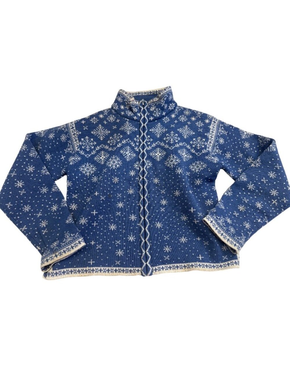 Vintagenordic fair isle cardigan Ladies XS Blue WoolSnowflake Sweater Obermeyer